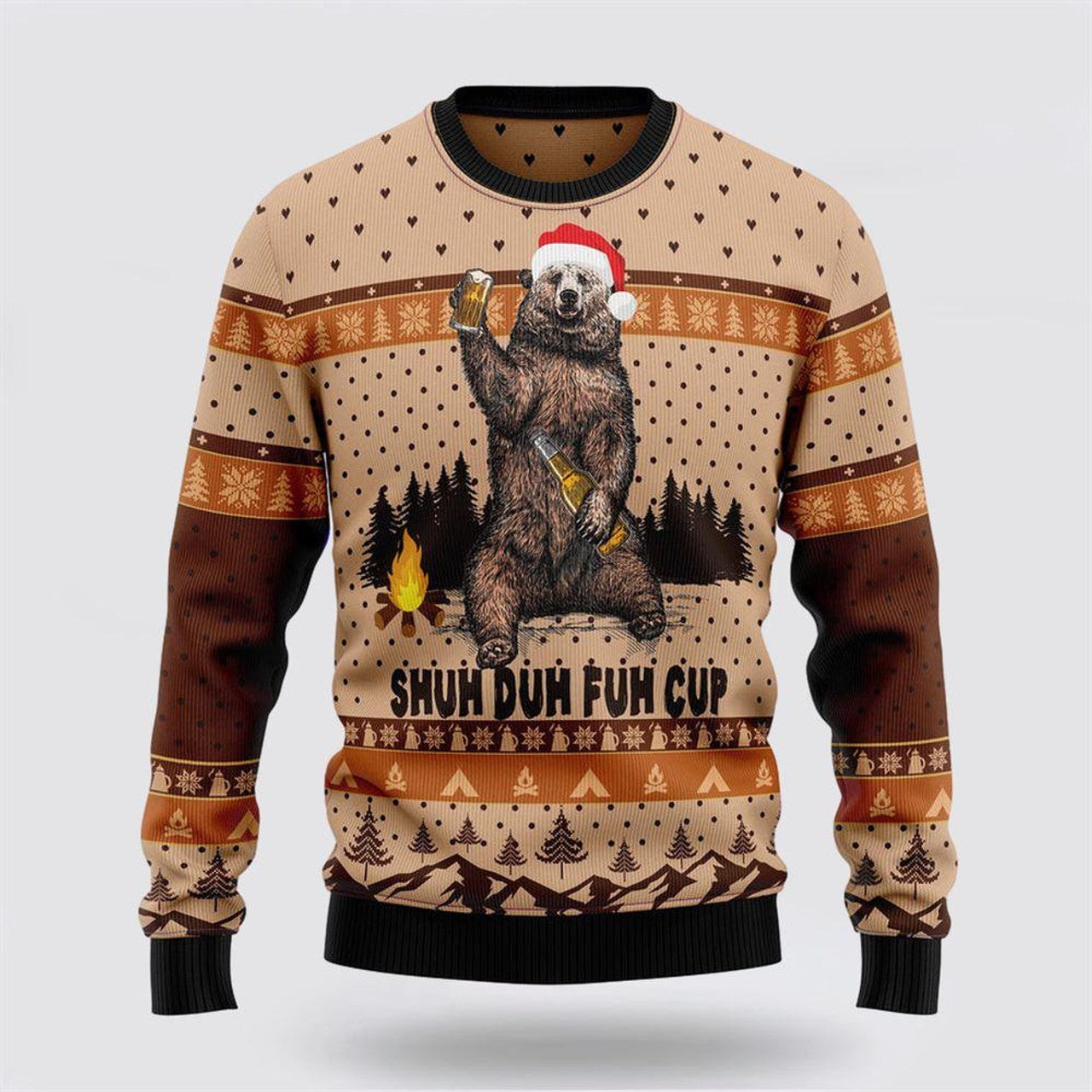 FUNSTUFFPRINT Bear Camping Christmas Ugly Christmas Sweater – Sweater Gifts For Pet Lover Ugly Sweater