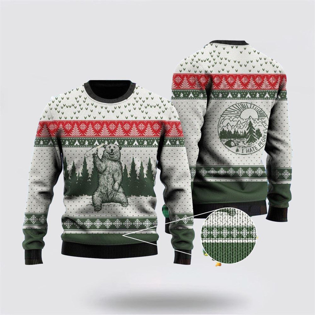 FUNSTUFFPRINT Bear I Hate People Ugly Christmas Sweater – Sweater Gifts For Pet Lover Ugly Sweater