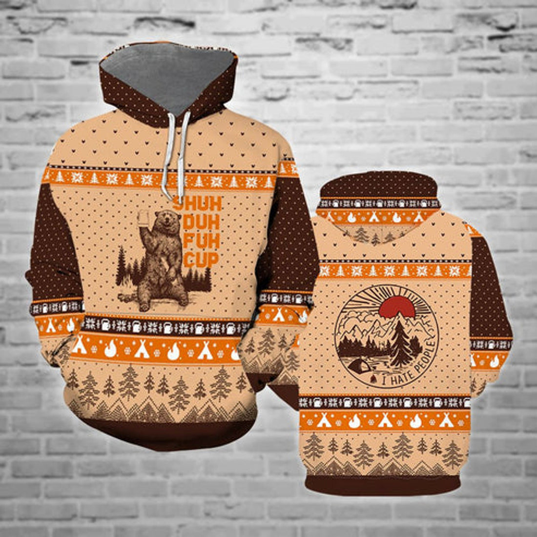 FUNSTUFFPRINT 3D Bear Shuh Duh Fuh Cup Ugly All Over 3D Hoodie and Zip Hoodie