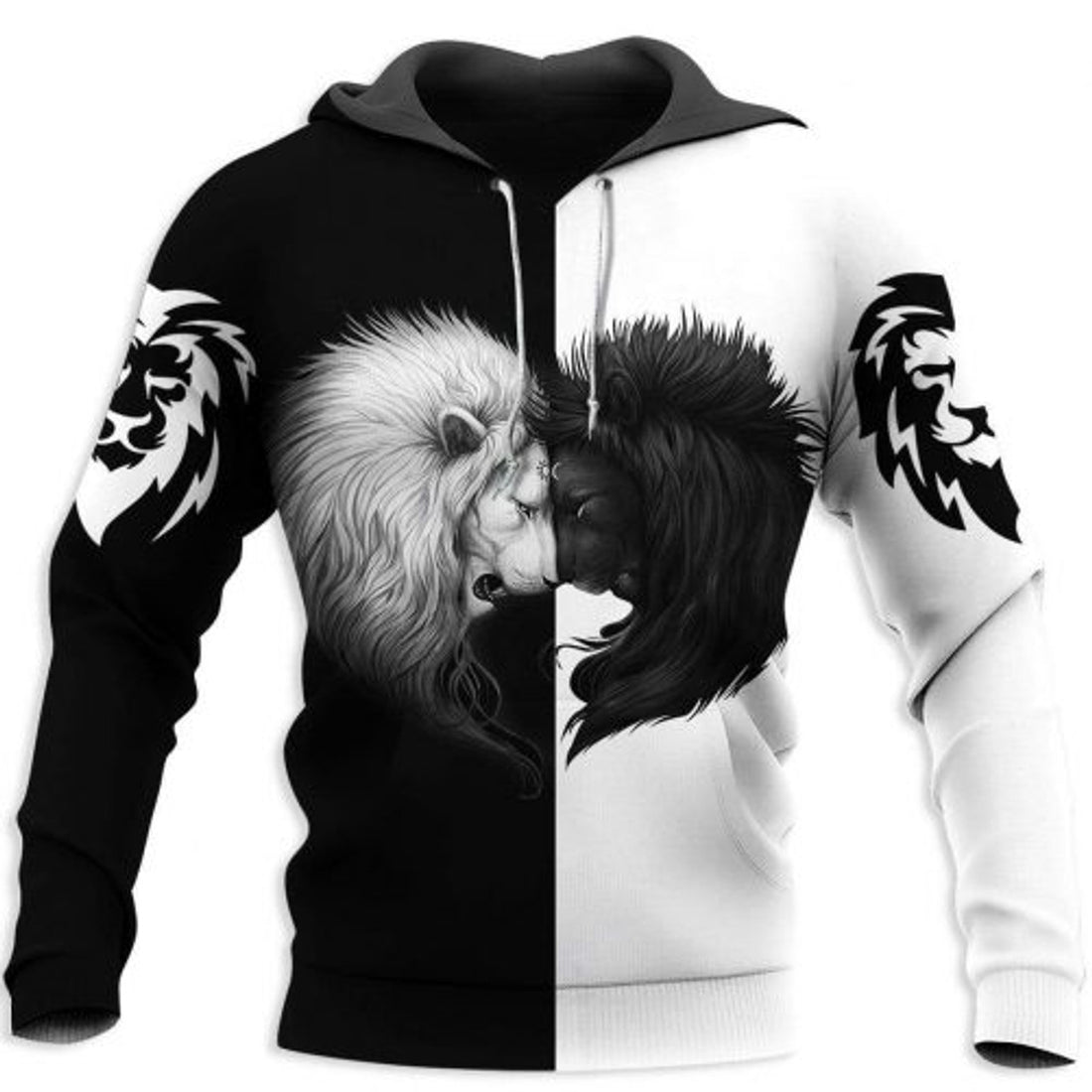 FUNSTUFFPRINT Lion Couple 3D All Over Hoodie Black And White 3D Hoodie and Zip Hoodie