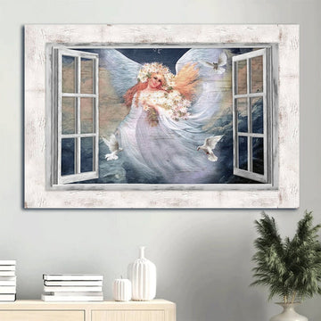 Beautiful Angel Daisy Vase White Dove The Way To Heaven Canvas Wall Art - Christian Wall Decor