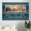 Beautiful Beach Jesus Painting Sunset Start Each Day With God Canvas Wall Art - Christian Wall Decor