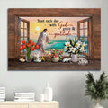 Beautiful Beach Lovely Flower Vase Start Each Day With God Grace & Gratitude Canvas Wall Art - Christian Wall Decor