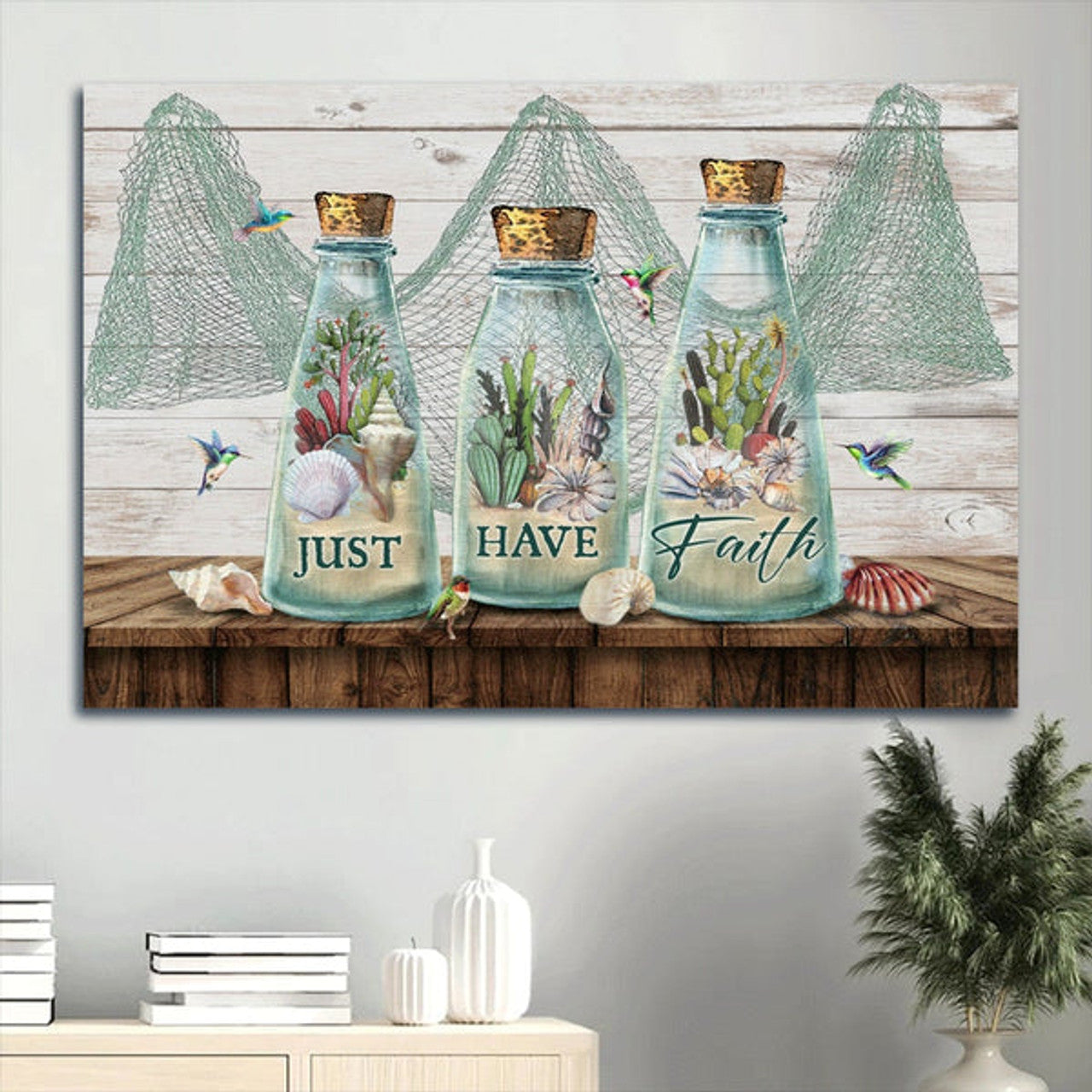 Beautiful Bottle Summer Vibe Cactus Painting Just Have Faith Canvas Wall Art - Christian Wall Decor