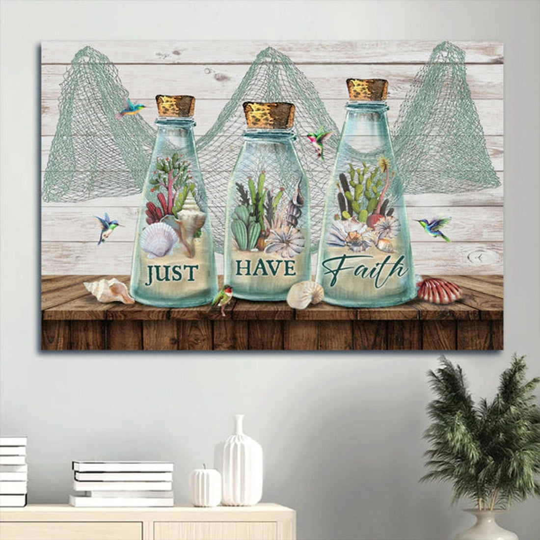 Beautiful Bottle Summer Vibe Cactus Painting Just Have Faith Canvas Wall Art - Christian Wall Decor