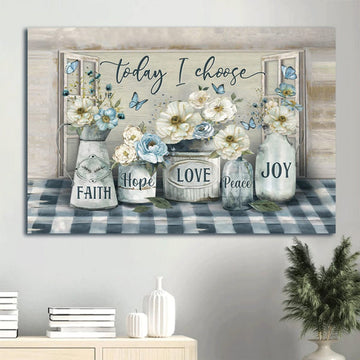 Beautiful Camellia Blue Butterfly Flower Painting Today I Choose Joy Canvas Wall Art - Christian Wall Decor