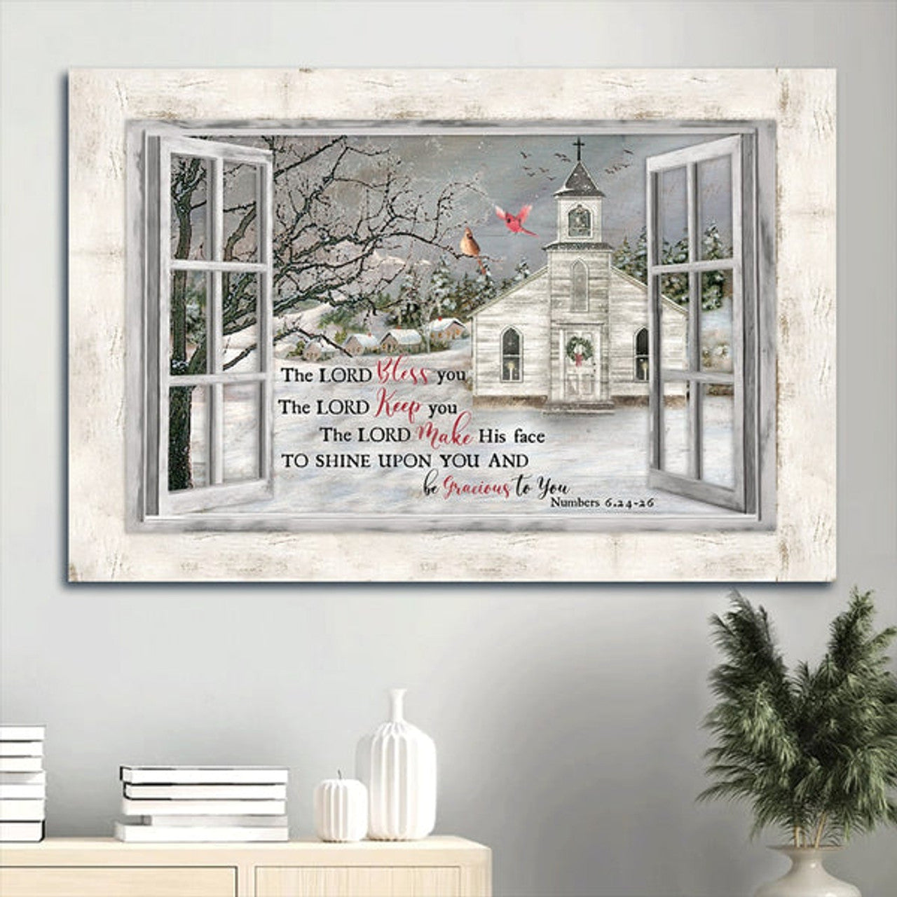 Beautiful Church First Day Of Winter Cardinal The Lord Bless You Canvas Wall Art - Christian Wall Decor