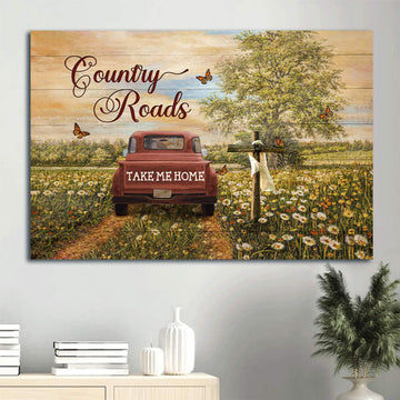 Beautiful Countryside Dandelion Field Ladybug Car Country Roads Take Me Home Canvas Wall Art - Christian Wall Decor