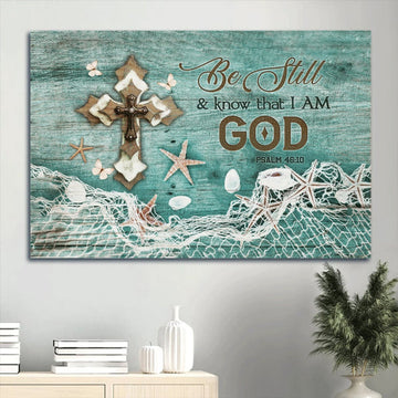 Beautiful Cross Summer Painting Butterfly Be Still And Know That I Am God Canvas Wall Art - Christian Wall Decor