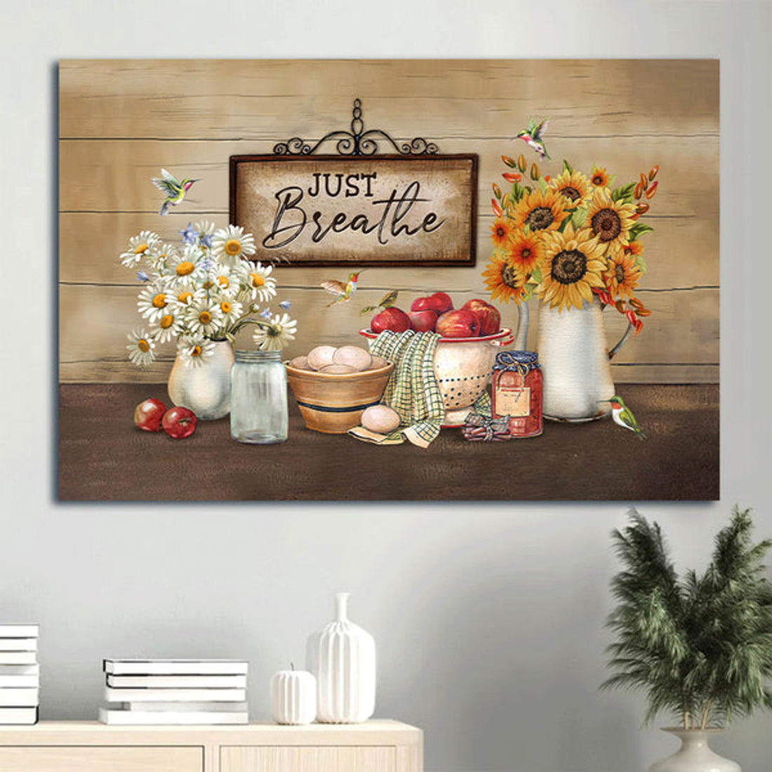 Beautiful Daisy Pretty Kitchen Vintage Sign Hummingbird Canvas Just Breathe Canvas Wall Art - Christian Wall Decor