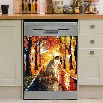 Beautiful Dove Jesus Walking In Forest Dishwasher Cover, Bible Verse Dishwasher Magnet Cover, Christian Inspirational Kitchen Decor