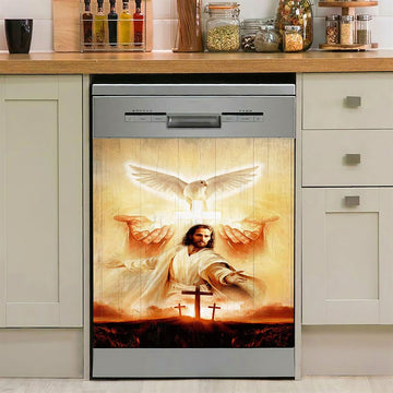 Beautiful Dove Pray For Healing Jesus'S Hand Cross Symbol Dishwasher Cover, Bible Verse Dishwasher Magnet Cover, Inspirational Kitchen Decor