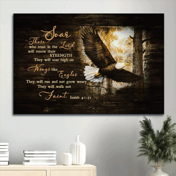 Beautiful Eagle Drawing Forest Painting Canvas They Will Soar High On Wings Canvas Wall Art - Christian Wall Decor