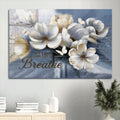 Beautiful Flower Blue Background Pretty Butterfly Canvas Just Breathe Canvas Wall Art - Christian Wall Decor