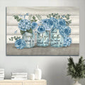 Beautiful Flower Blue Flower Vase Butterfly Painting Canvas Accept What Is Let Go Canvas Wall Art - Christian Wall Decor
