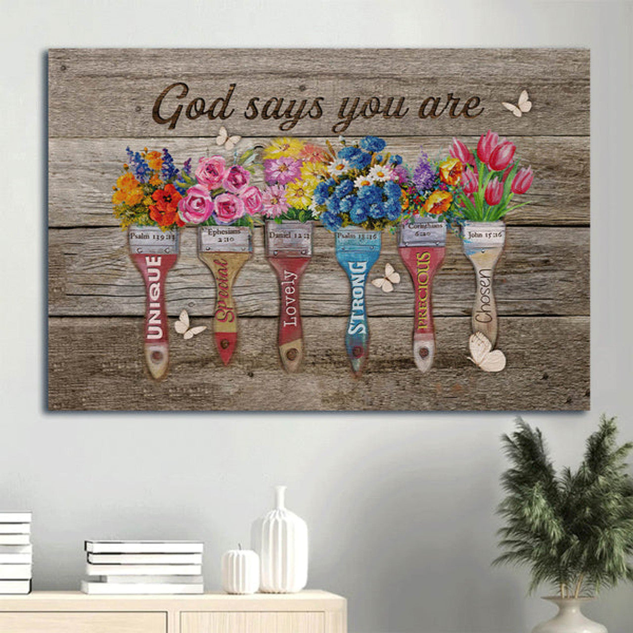 Beautiful Flower Colorful Paintbrush Butterfly Canvas God Says You Are Canvas Wall Art - Christian Wall Decor