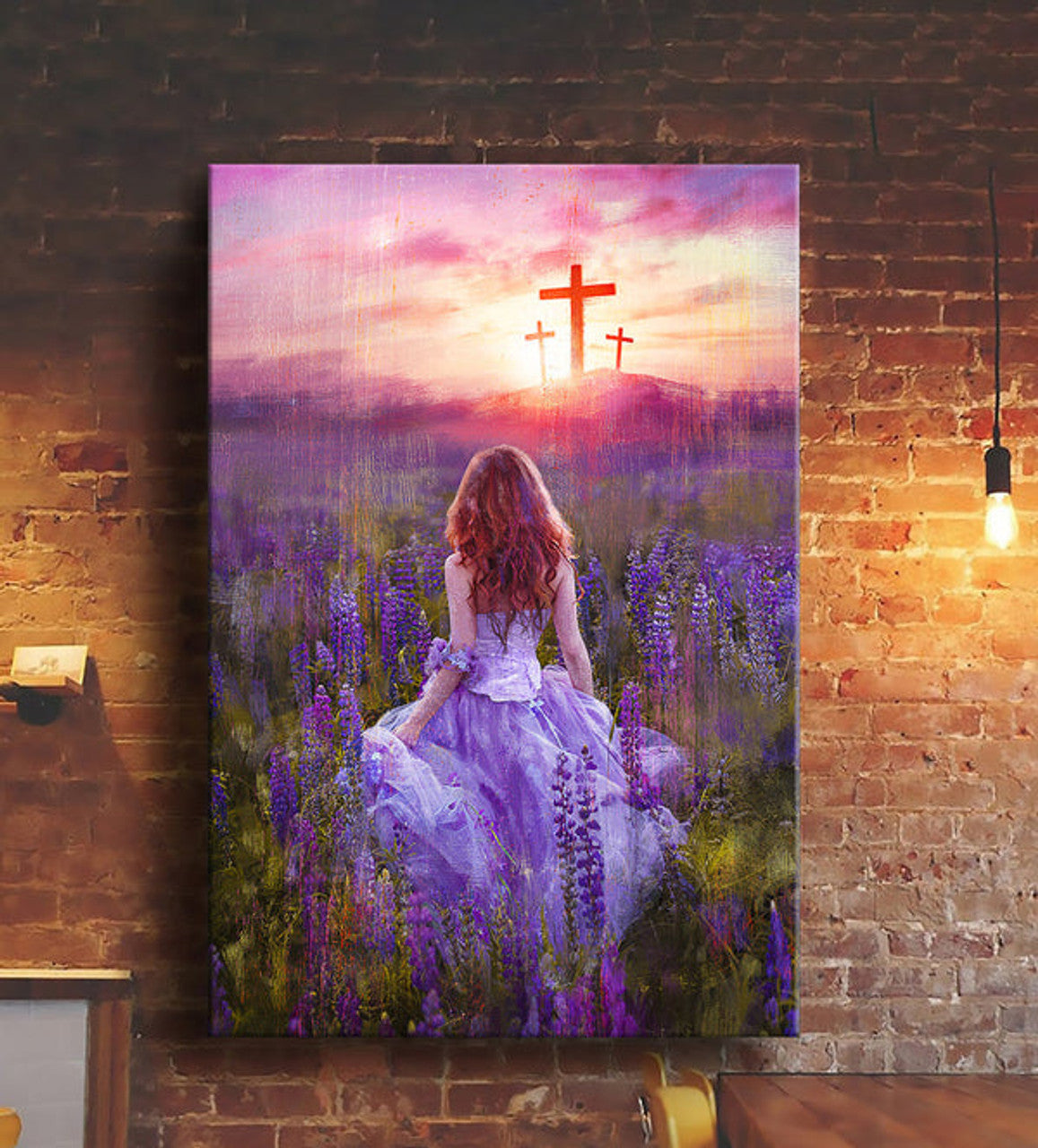 Beautiful Girl In The Lavender Field Cross Canvas - Jesus Portrait Canvas Posters - Christian Wall Posters - Religious Wall Decor