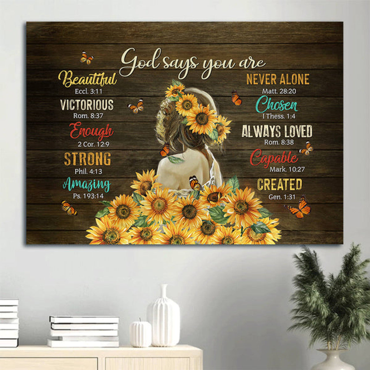 Beautiful Girl Sunflower Butterfly Canvas God Says You Are Canvas Wall Art - Christian Wall Decor