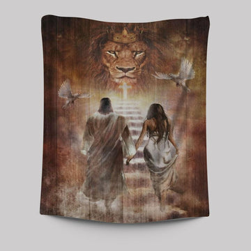 Beautiful Girl Walking With Jesus Tapestry