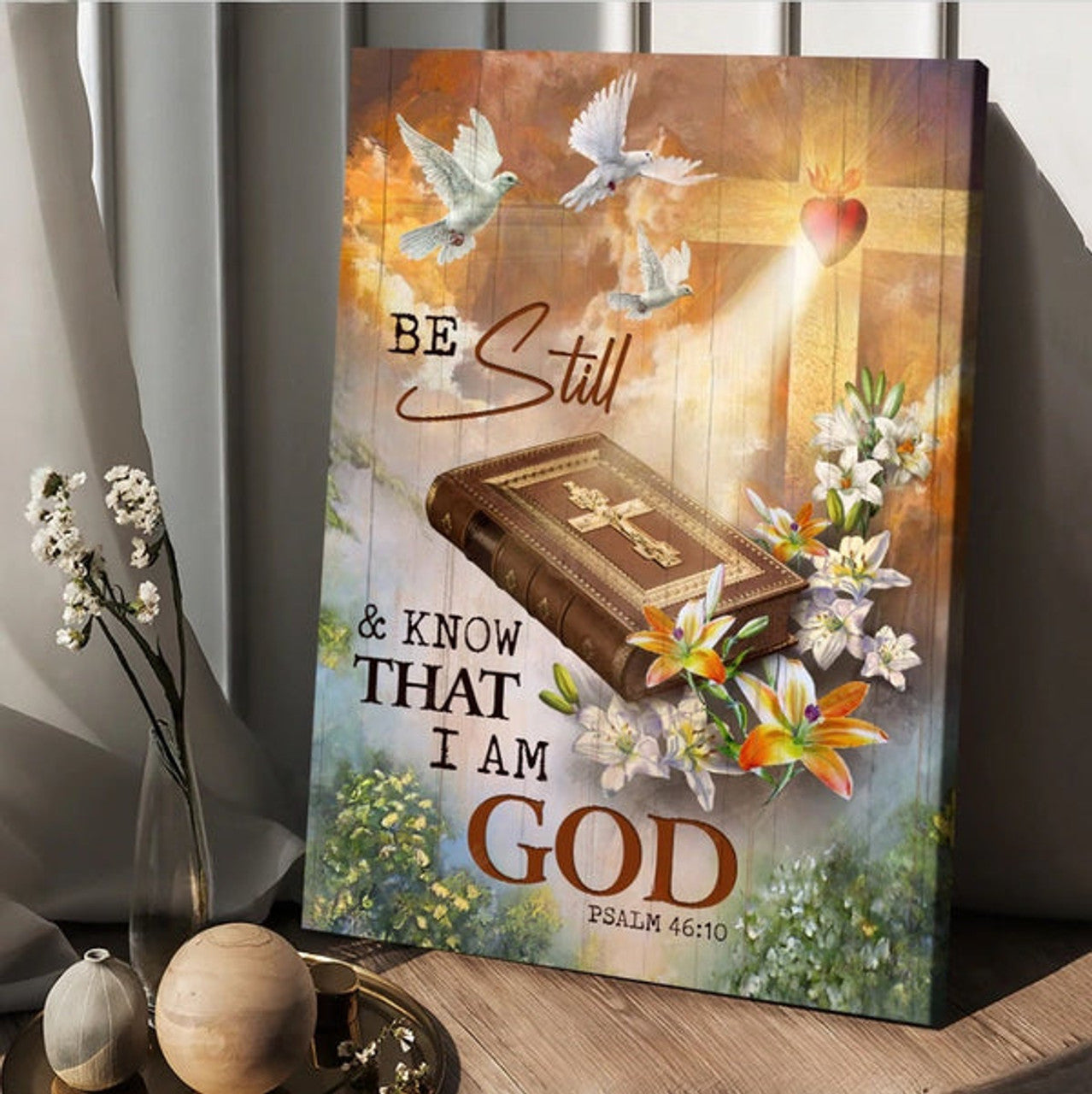 Beautiful Heaven Cross Bible - Be Still And Know That I Am God Canvas Posters - Christian Wall Posters - Religious Wall Decor