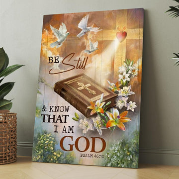 Beautiful Heaven Cross Bible Be Still And Know That I Am God Canvas, Christmas Gift for Christian
