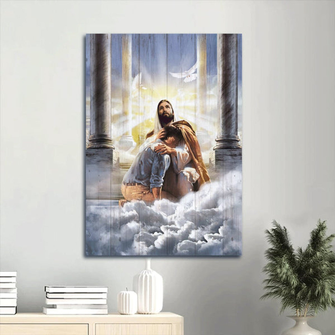 Beautiful Heaven Jesus Painting Holy Spirit Dove Inspirational Art Welcome Home Canvas Wall Art - Christian Wall Decor