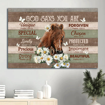 Beautiful Horse Daisy Flower Butterfly Canvas God Says You Are Canvas Wall Art - Christian Wall Decor
