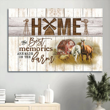 Beautiful Horse Drawing Yellow Field Painting Old House Canvas The Best Memories Are Made On The Farm Canvas Wall Art - Christian Wall Decor