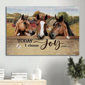 Beautiful Horse Painting Farm Drawing Red House Canvas Today I Choose Joy Canvas Wall Art - Christian Wall Decor