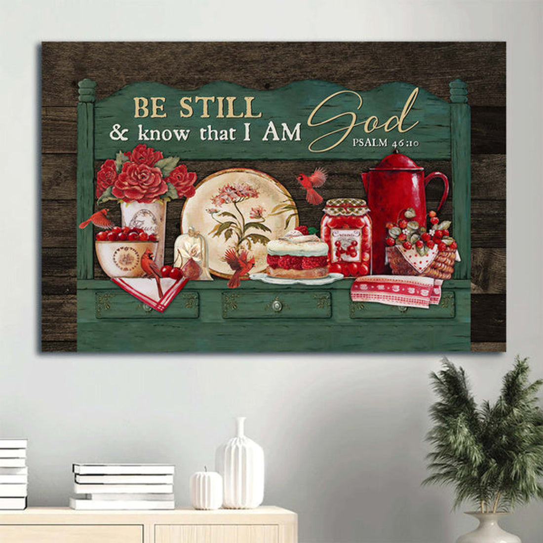 Beautiful Kitchen Christmas Eve Red Cardinal Canvas Be Still And Know That I Am God Canvas Wall Art - Christian Wall Decor