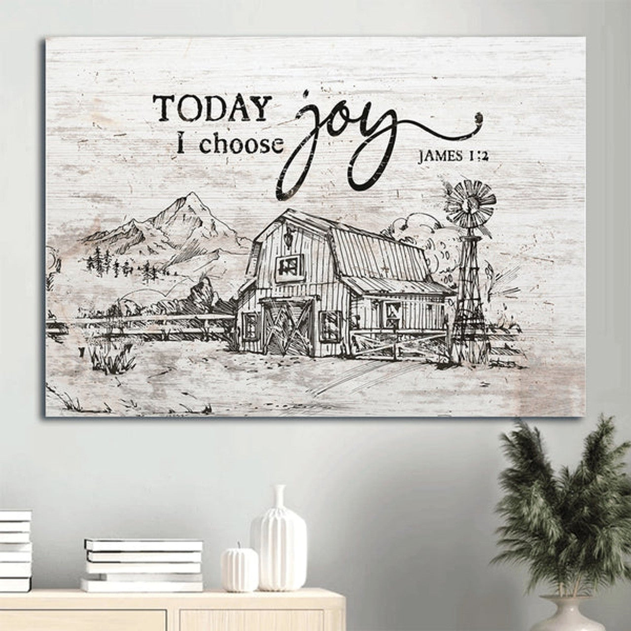 Beautiful Land Sketch Painting Today I Choose Joy Canvas Wall Art - Christian Wall Decor