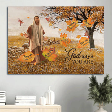 Beautiful Maple Forest Autumn Drawing Jesus Painting God Says You Are Canvas Wall Art - Christian Wall Decor