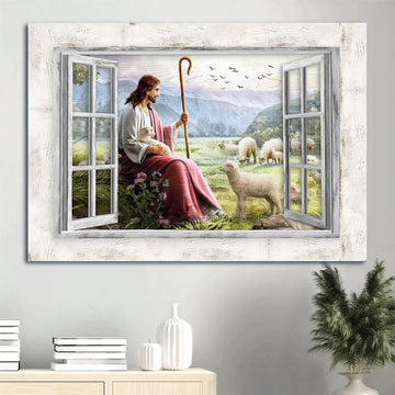 Beautiful Meadow Lamb Of God The Passion Of Jesus Pretty Sunset Canvas Wall Art - Christian Wall Decor