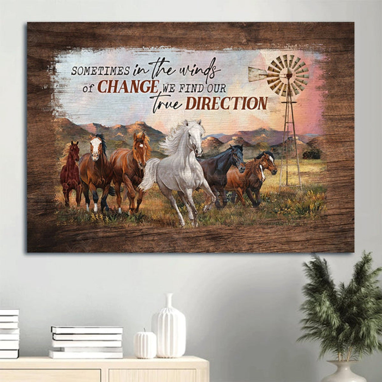 Beautiful Mountain Running Horse Windmill Sometimes In The Winds Canvas Wall Art - Christian Wall Decor