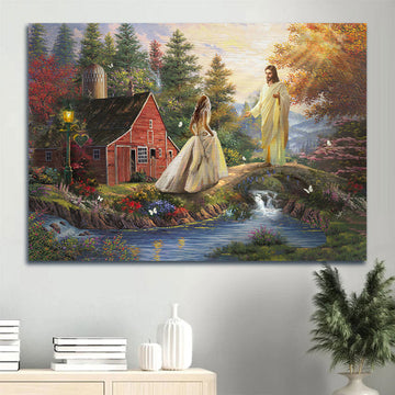 Beautiful Scenery Wonderful Forest Little Red House Come Into His Arms Canvas Wall Art - Christian Wall Decor