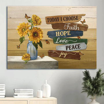 Beautiful Sunflower Monarch Butterfly Oday I Choose Faith Canvas Wall Art - Christian Wall Decor