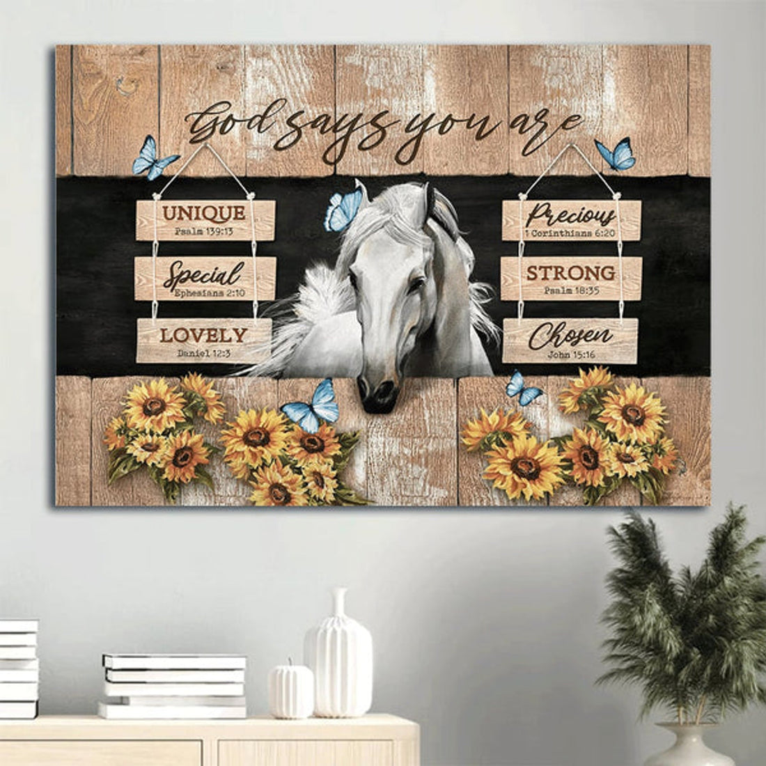 Beautiful White Horse Sunflower God Says You Are Canvas Wall Art - Christian Wall Decor