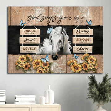 Beautiful White Horse Sunflower God Says You Are Canvas Wall Art - Christian Wall Decor