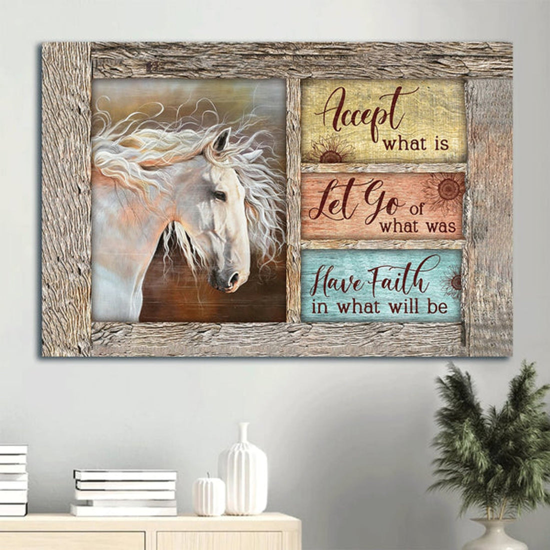 Beautiful White Horse Wooden Frame Pastel Background Have Faith In What Will Be Canvas Wall Art - Christian Wall Decor