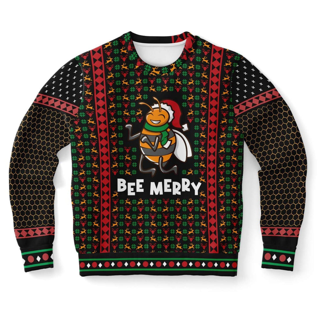 FUNSTUFFPRINT Bee Merry Ugly Christmas Sweater, Christmas Sweater, Ugly Sweater, Funny Xmas Sweaters Ugly Sweater