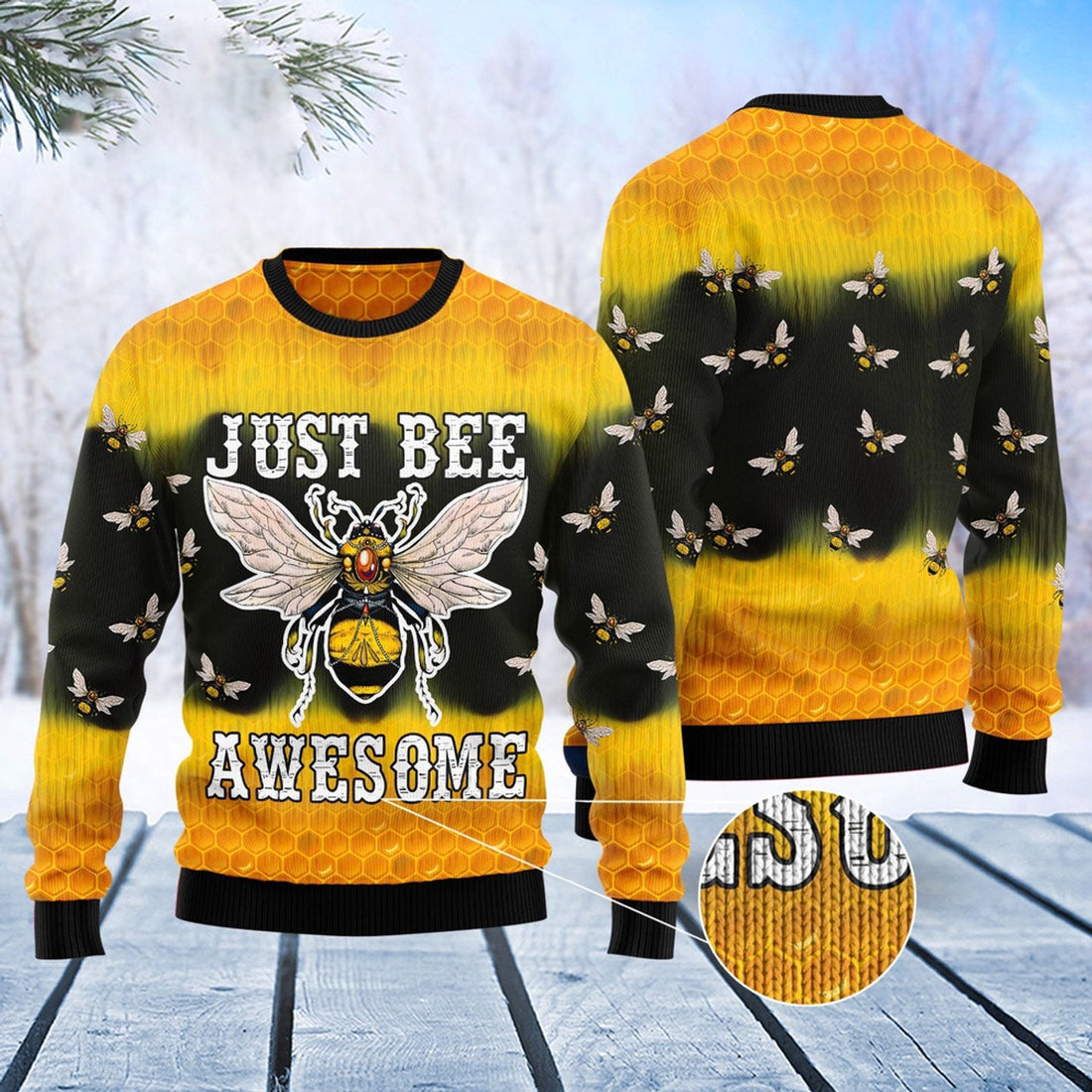 FUNSTUFFPRINT Bee Tie Dye Ugly Christmas Sweater, Christmas Sweater, Ugly Sweater, Funny Xmas Sweaters Ugly Sweater