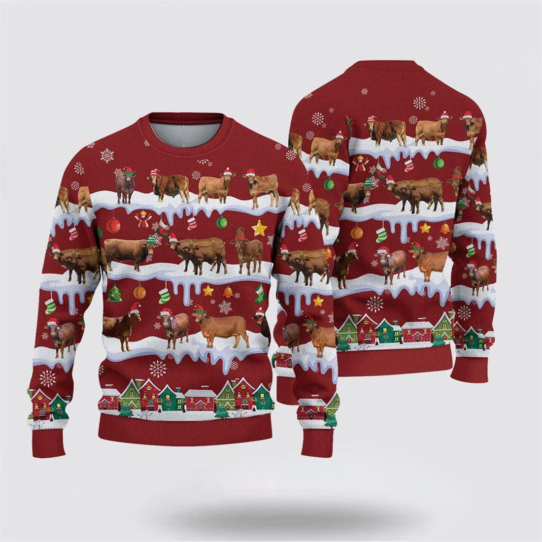 FUNSTUFFPRINT Beefmaster Christmas Knitted Sweater, Gifts For Farmers, Rural Lovers Ugly Sweater
