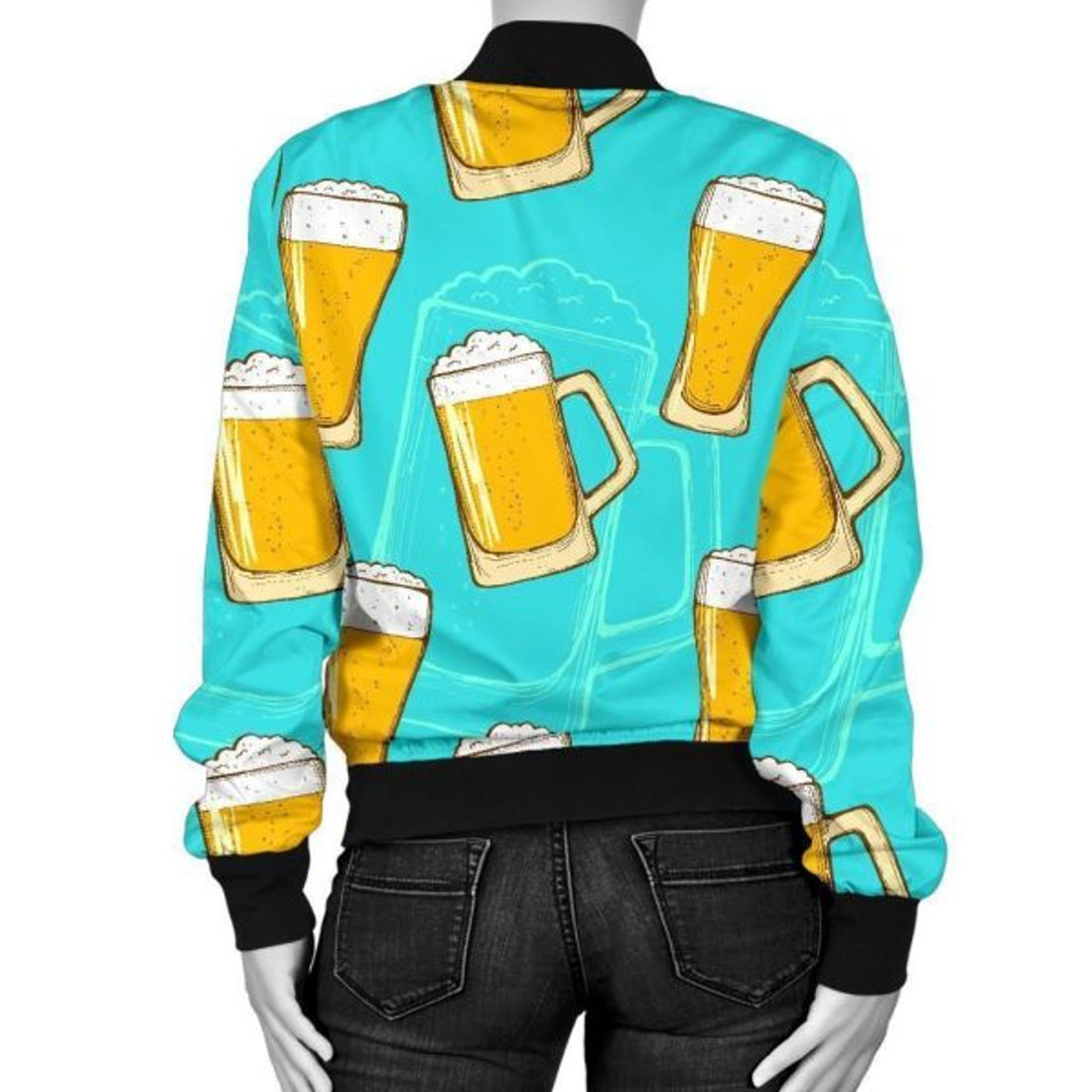 FUNSTUFFPRINT Beer Blue Pattern Print Women Casual 3D Bomber Jacket