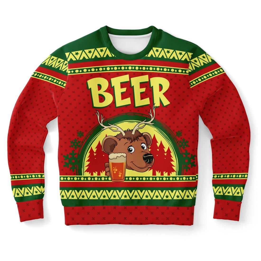 FUNSTUFFPRINT Beer Deer Ugly Christmas Sweater, Christmas Sweater, Ugly Sweater, Funny Xmas Sweaters Ugly Sweater