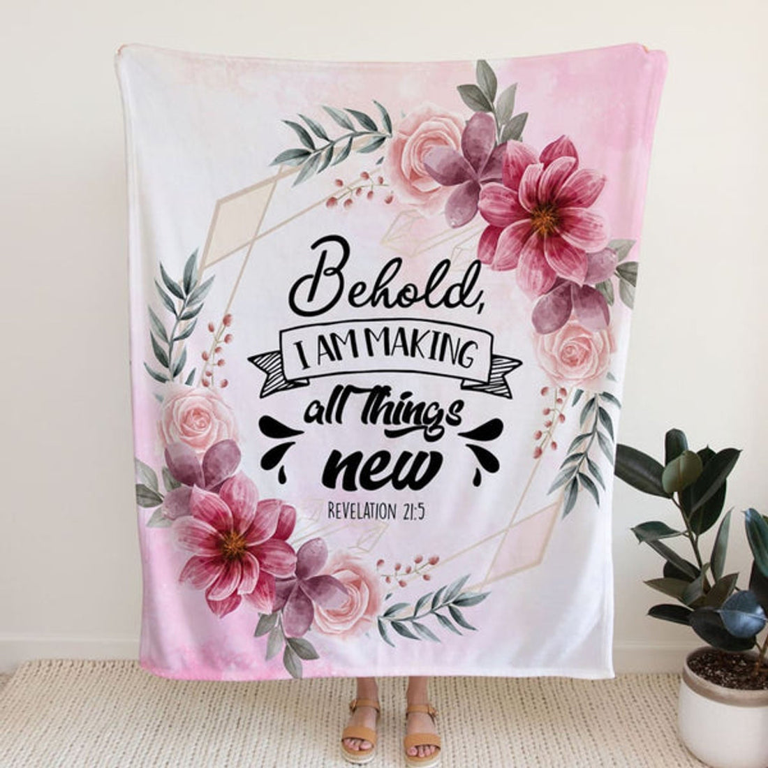 FUNSTUFFPRINT Behold I Am Making All Things New Revelation 215 Fleece Blanket - Christian Blanket - Bible Verse Blanket