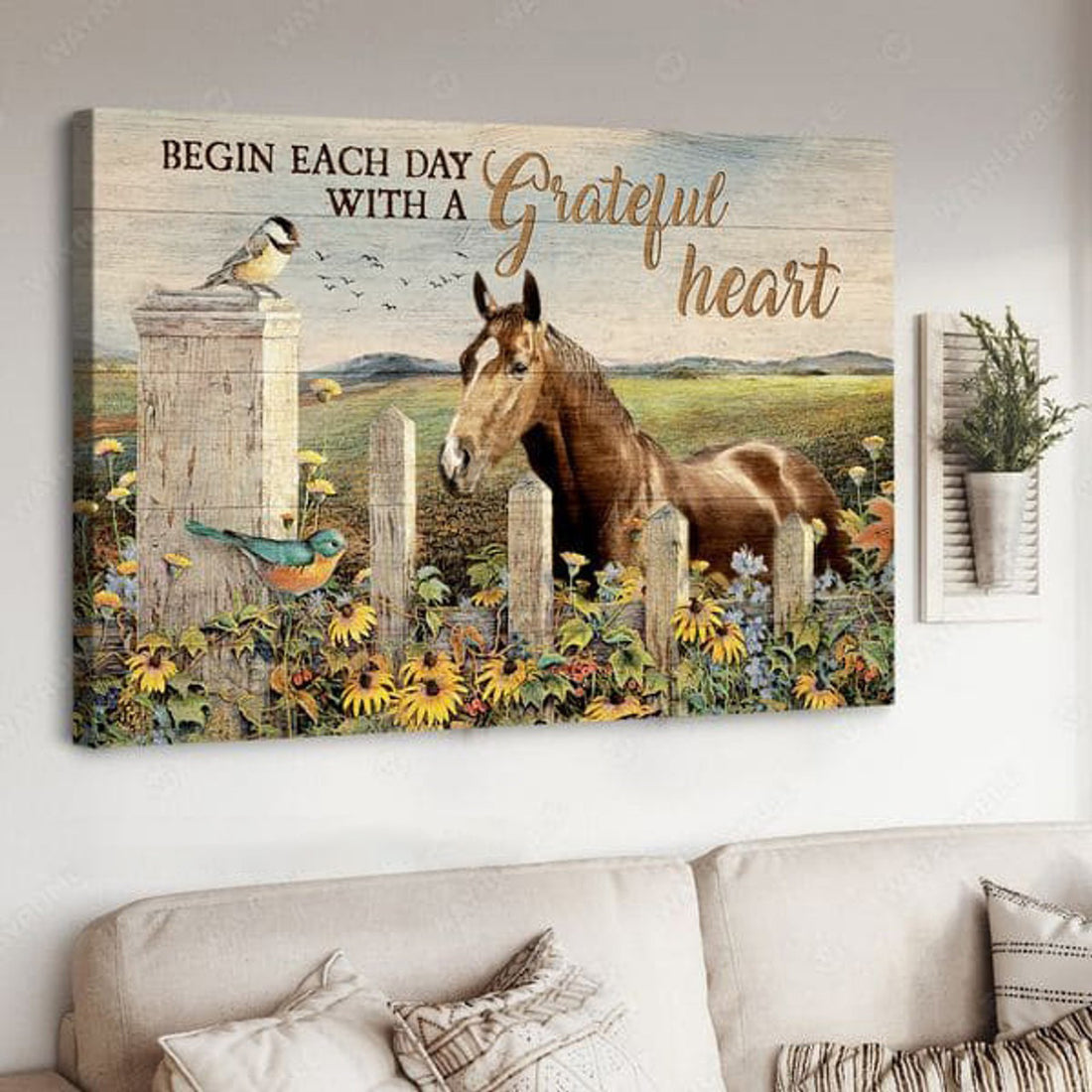 Being Each Day With A Grateful Heart, Horse And Bird Poster and Canvas