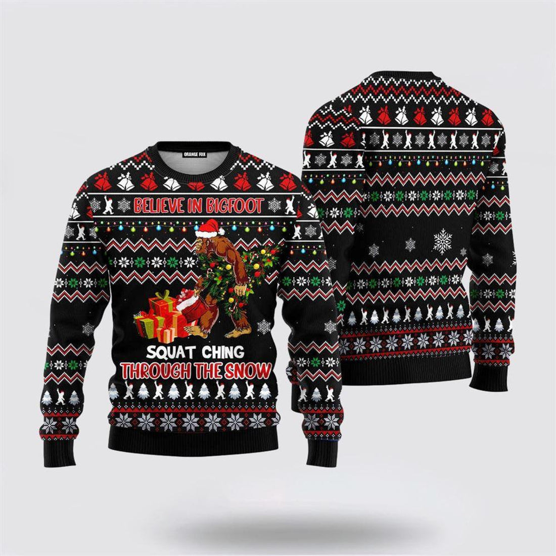 FUNSTUFFPRINT Believe In Bigfoot Squat Ugly Christmas Sweater For – Gifts For Bigfoot Lovers Ugly Sweater