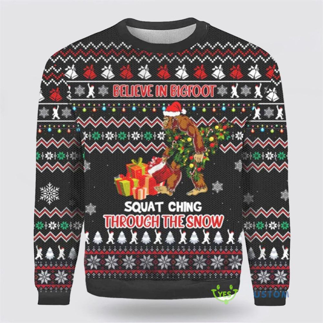 FUNSTUFFPRINT Believe in Bigfoot Ugly Christmas Sweater – Gifts For Bigfoot Lovers Ugly Sweater