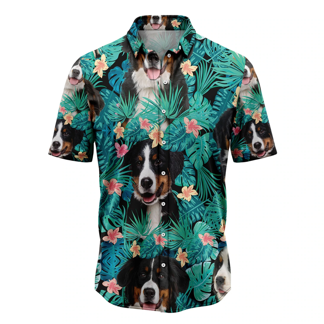 Mens Hawaiian Shirt, Bernese Mountain Dog Tropical Casual Short Sleeve Button Down Shirts Aloha Shirt