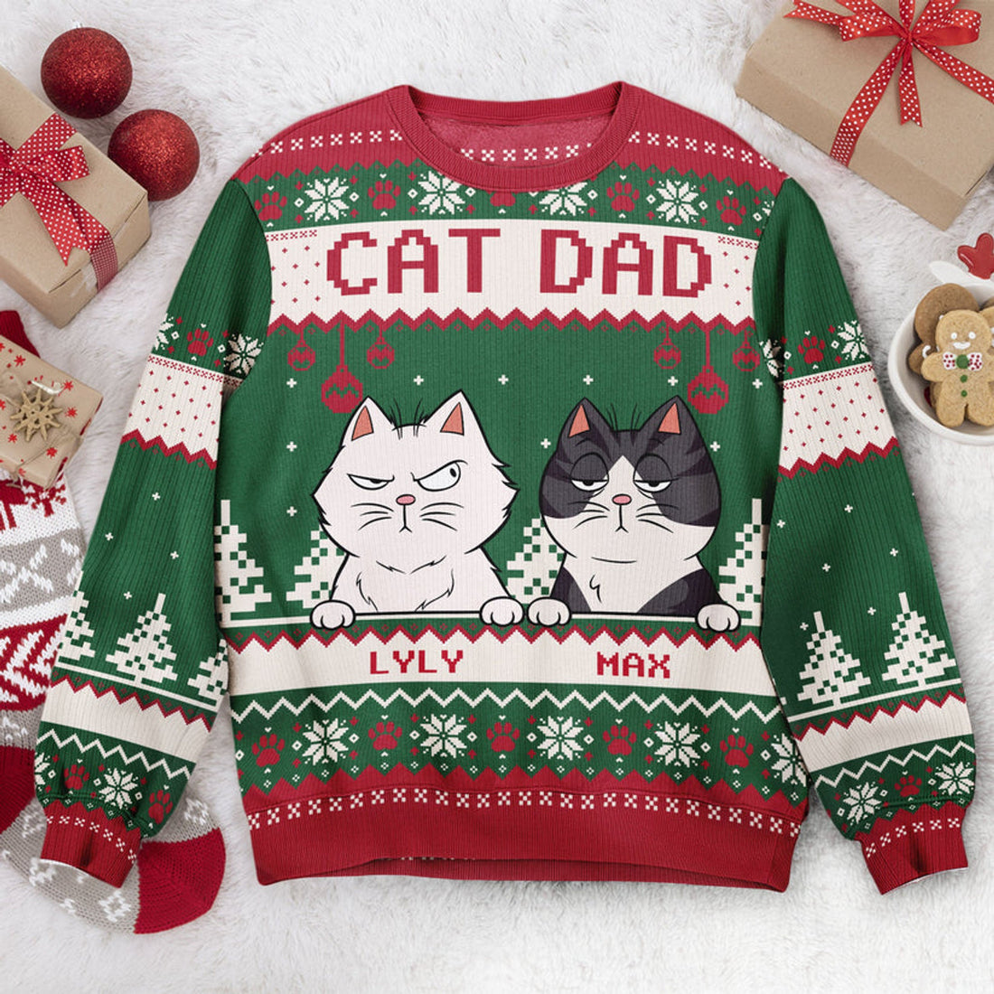 FUNSTUFFPRINT Custom Best Cat Dad Ever Ugly Sweater